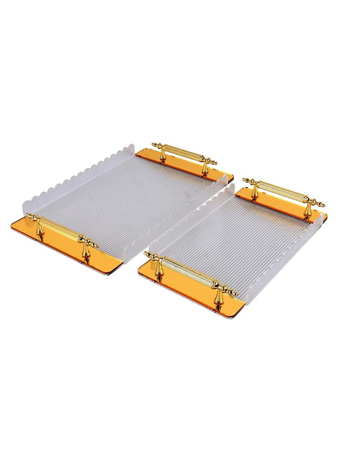 Royalford 2-Piece Arabic Style Tray Set Elegant Gold Finish With Handles Stackable Easy to Clean Lightweight Convenient to Store - Image 1