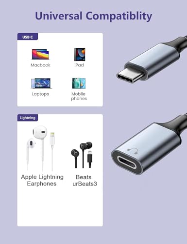 LecLooc USB C to Lightning Audio Adapter Cable USB Type C Male to Lightning HiFi Audio Female Headphones Converter Fit with iPhone 16 15, iPad Pro/Air, Macbook, Galaxy S23 S22, Pixel 7 6 (Not for Charge&Data) - Image 2
