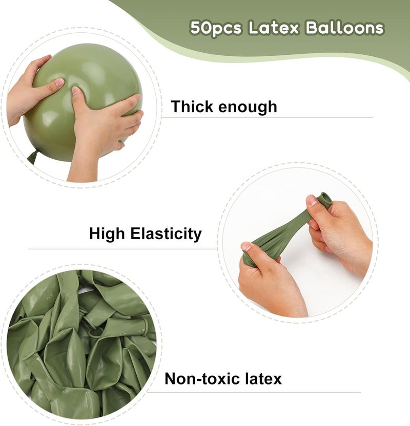 TOYXE 50 Pcs Retro Balloons Made of Strong Rubber (Sage Green) - Image 2