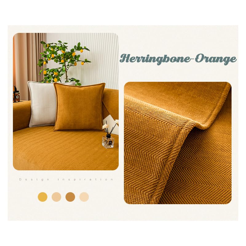 Rosygulls مضحك غلاف الأريكة الغامض غلاف Chenille Couch Purniture Protector Funder Fuzzy Couch Couch for Sofa مضحك أريكة غير قسيمة تغطي جميع الأريكة الأريكة العامة 35.4x35.4in-Herringbone-Orange - Image 5