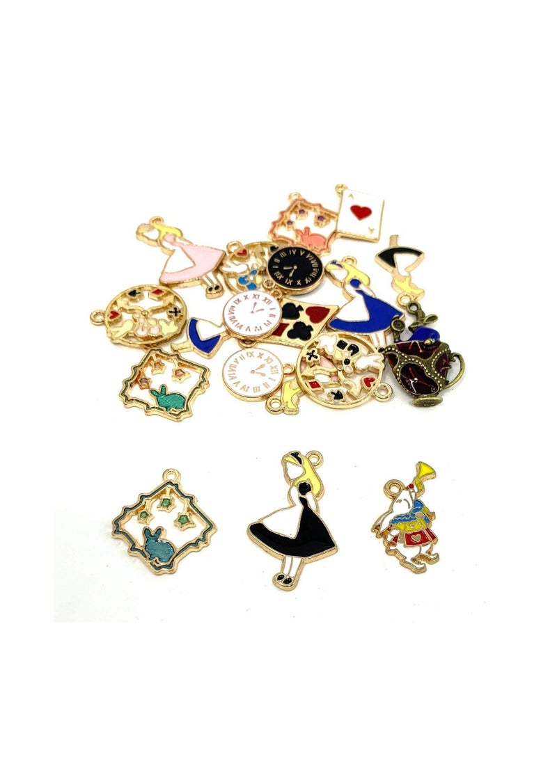 واي آند دي Assorted Gold Plated Enamel Alice in Wonderland Wreath Charm Pendant DIY for Necklace Bracelet Jewelry Making Mixed Smooth Silver Metal Charms Crafting - Image 3