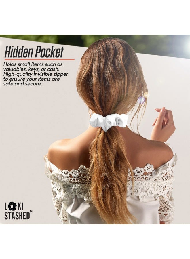 LokiStashed 3-PACK Velvet Hair Tie Scrunchies for VSCO Girls & Women, THE ORIGINAL HIDDEN POCKET SCRUNCHIE with Zipper Pocket Storage, Accessories, Small Items, Keys, Money - Triple White Set - Image 5