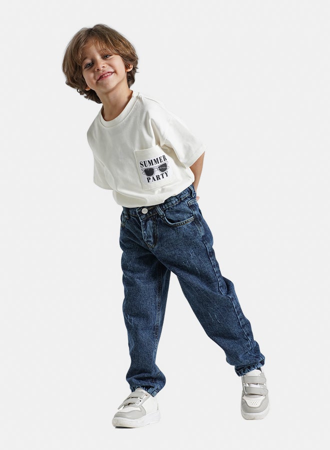 ريمينت بنطال جينز مريح للولاد ازرق داكن - Image 2