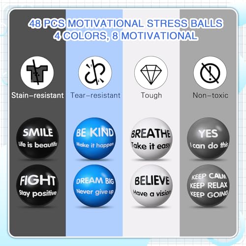 Liliful 48 Pcs Motivational Stress Balls Bulk Inspirational Squeeze Balls for Adults Anxiety Relief Fidget Toys Office Employee Gifts Classroom Rewards 22 Inch Black and Blue - Image 5