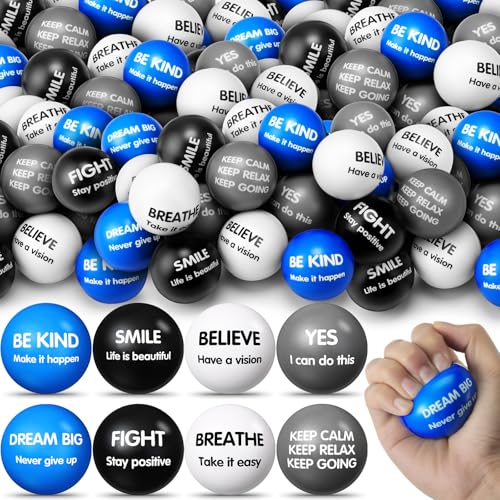 Liliful 48 Pcs Motivational Stress Balls Bulk Inspirational Squeeze Balls for Adults Anxiety Relief Fidget Toys Office Employee Gifts Classroom Rewards 22 Inch Black and Blue - Image 1