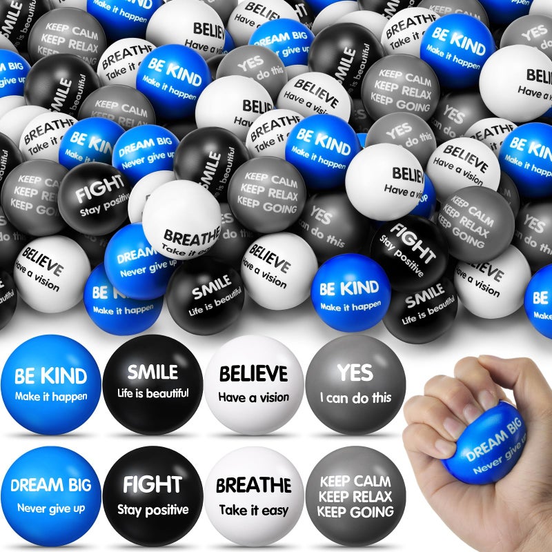 Liliful 48 Pcs Motivational Stress Balls Bulk Inspirational Squeeze Balls for Adults Anxiety Relief Fidget Toys Office Employee Gifts Classroom Rewards 22 Inch Black and Blue - Image 3