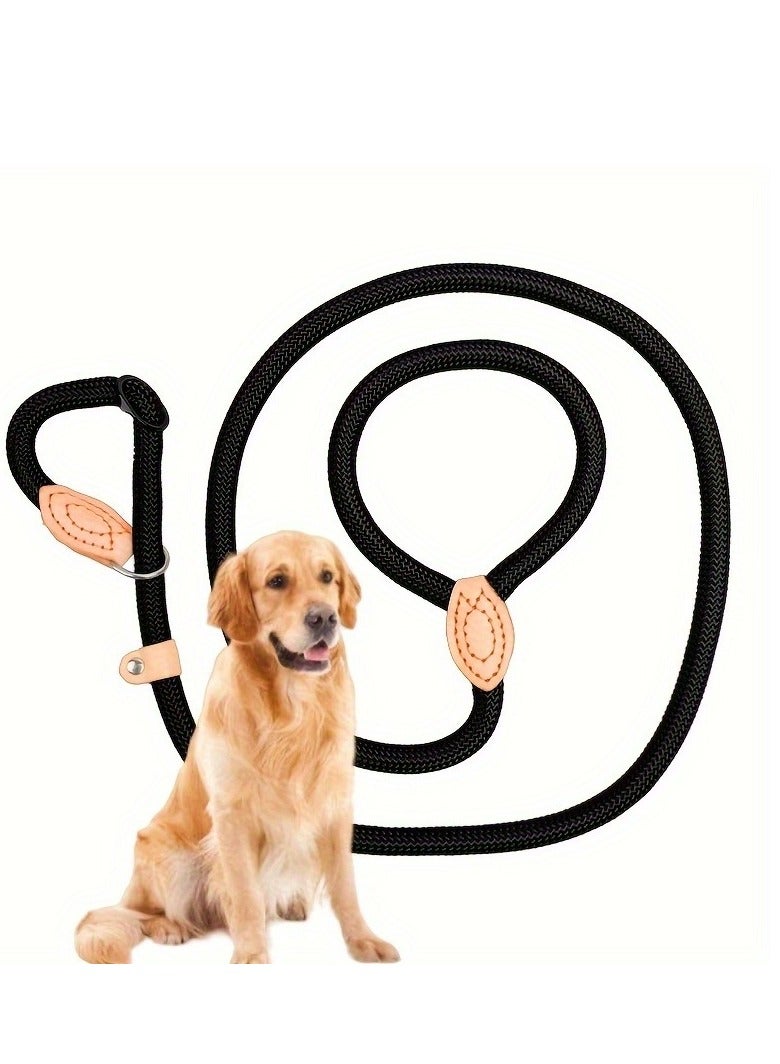 Generic Heavy Duty Explosion Proof Dog Leash - High Quality 1.5 Meter Nylon Leash with Leather Connector - Perfect Leash for Large, Medium and Small Dogs, Black and Brown, with Pet Carrier Waste Bag - Image 1