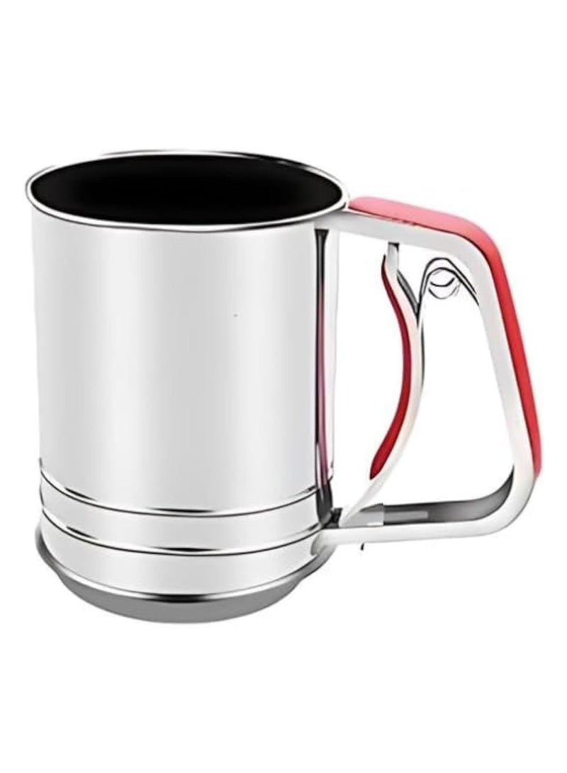 منخل دقيق من الستانلس ستيل بطبقتين – بمقبض ضغط بيد واحدة- متعدد الألوان - Image 1