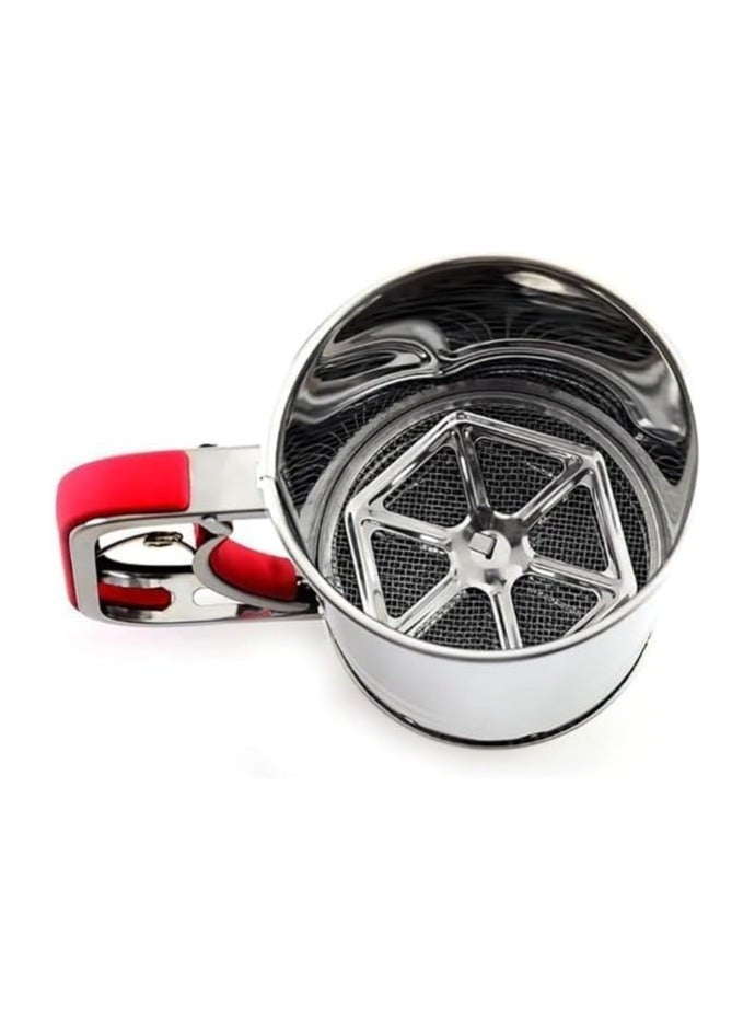 منخل دقيق من الستانلس ستيل بطبقتين – بمقبض ضغط بيد واحدة- متعدد الألوان - Image 3