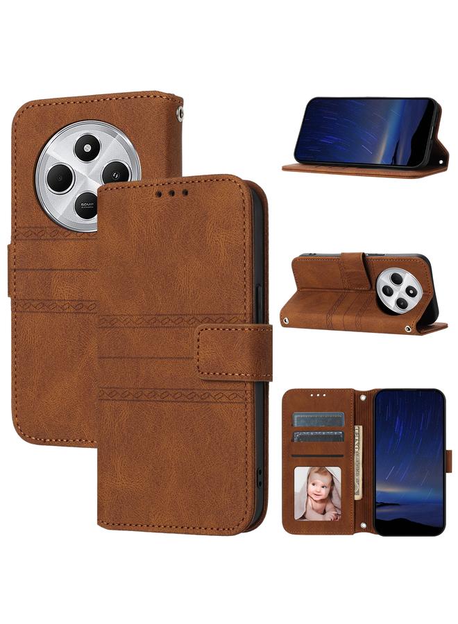 S-TOP Case For Redmi 14C 4G Embossed Stripes Skin Feel Leather Phone Case - Image 1