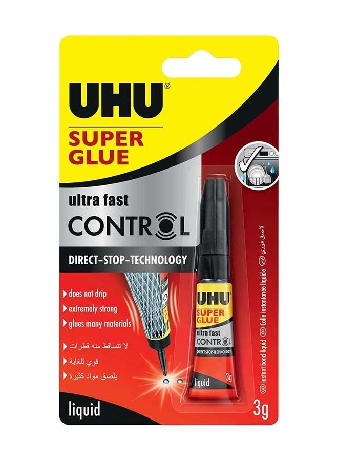 UHU Super Glue Control, Extra Fast And Strong Liquid, Clean And Precise Application,No Spill Mechanism Tube, 3G, Transparent - Image 1