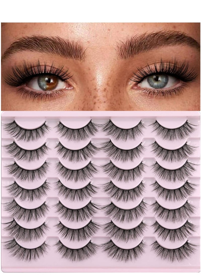 BOSART 14 Pairs False Eyelashes, 14mm Faux 3D Mink Lashes Natural Look Cat Eye Wispy Lashes Pack, Lash Extension Kit to 14mm. - Image 1