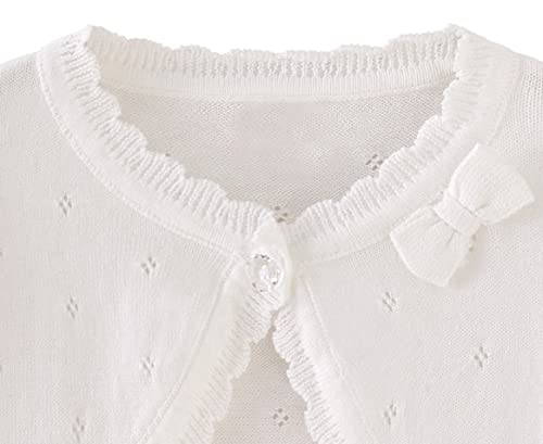 Miccina Toddler Girl Cardigan Sweater Bolero Shrug Baby Little Kids Long Sleeve Dress Up Button Closure Tops Winter Clothes White - Image 4