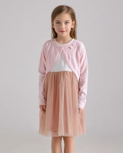 Miccina Toddler Girl Cardigan Sweater Bolero Shrug Baby Little Kids Long Sleeve Dress Up Button Closure Tops Winter Clothes White - Image 3