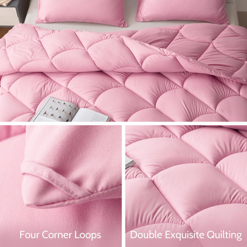 Decroom Lightweight Full Comforter Set with 2 Pillow Sham - 3 Pieces Set - Quilted Down Alternative Comforter/Duvet Insert for All Season - Pink - Full Size - Image 4