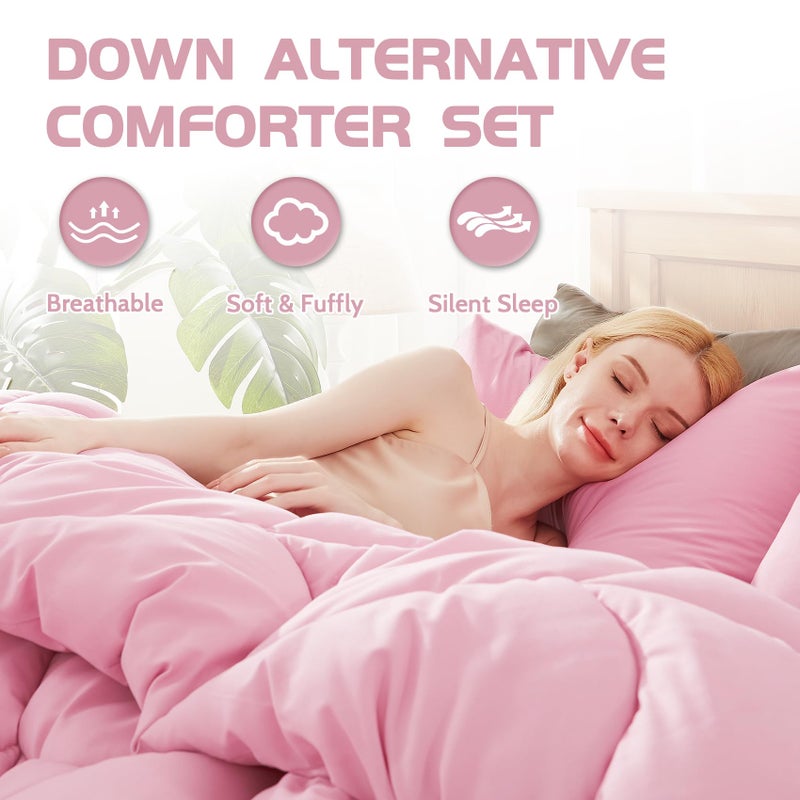 Decroom Lightweight Full Comforter Set with 2 Pillow Sham - 3 Pieces Set - Quilted Down Alternative Comforter/Duvet Insert for All Season - Pink - Full Size - Image 3