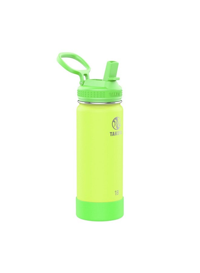 Takeya Actives Kids Glow-in-the-Dark Water Bottle with Straw Lid - Stainless Steel Bottle with BPA-Free Lid - Reusable & Dishwasher-Safe Water Bottle - 18 oz, Lightning Green - Image 1