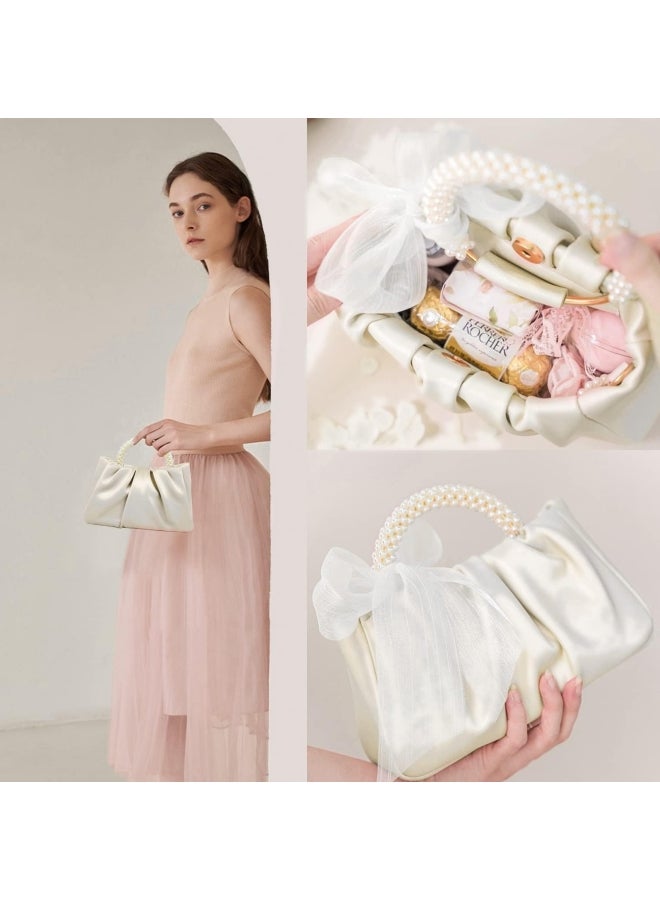Women's White Pleated Shoulder Bag, Ladies PU Leather Crossbody Bag/Side Bag/Phone Bag/Small Bag for Dinner/Wedding/Party, Pearl Handle Clutch Bag/Carry Bag/Handbag for Girls and College Students - Image 4