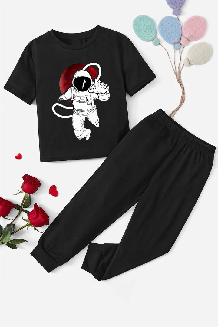 ONLYTRENDWEAR Kids Nasa Bottom - Top Tracksuit Set 3-4 Years Old Black