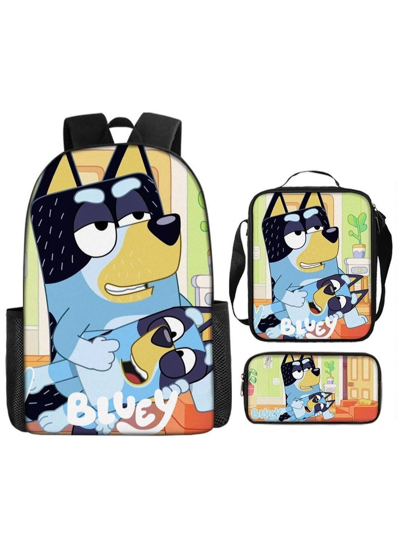 general 3-piece Set Bluey Family Anime Backpacks Bluey Family Lightweight Backpacks Meal Bags Pen Bags Cute Backbags - Image 1