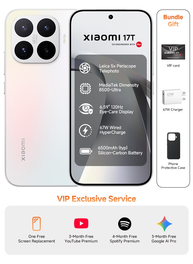 شاومي 17T ثنائي الشريحة 5G أوبتال أبيض 12 جيجابايت رام 256 جيجابايت - النسخة العالمية - Image 1