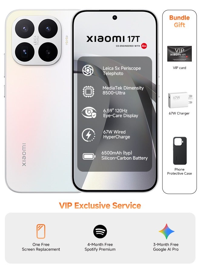 شاومي 17T ثنائي الشريحة 5G أوبتال أبيض 12 جيجابايت رام 256 جيجابايت - النسخة العالمية - Image 1