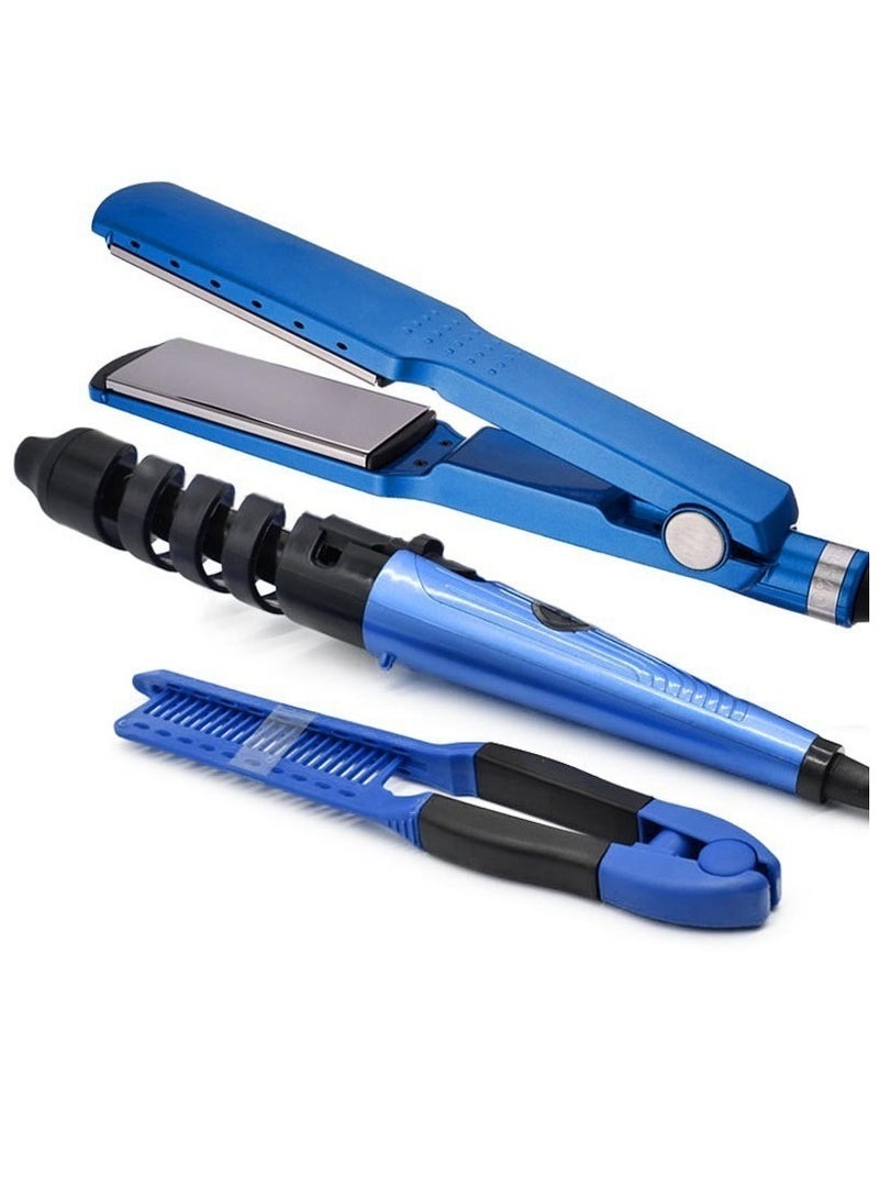 general مجموعة مشط تجعيد الشعر الحلزوني 3 قطع مع قضيب تجعيد تلقائي ومكواة فرد للشعر المجعد - Image 1