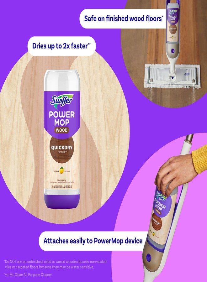Swiffer Power Mop Wood Refill Solution, QuickDry Hardwood Floor Cleaner for Mopping Home, Bathroom, Kitchen, All Purpose Multi-Surface Solution for Floor Cleaning, Lemon Scent, 50.6oz - Image 3