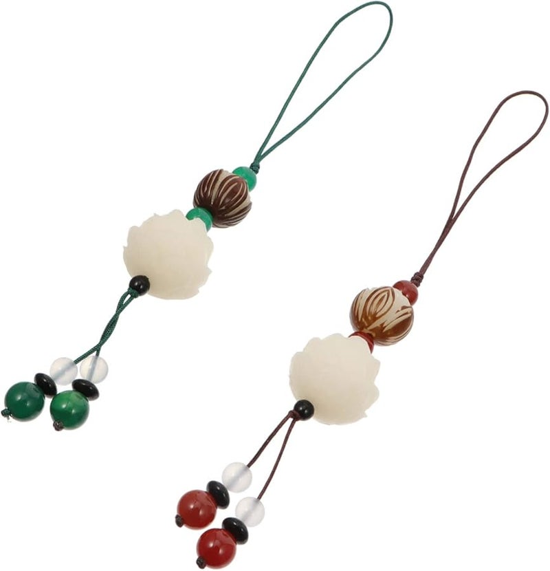 2Pcs Bodhi Root Keychain Pendants Red Green Agate Phone Bag Hanging Decor - Image 2