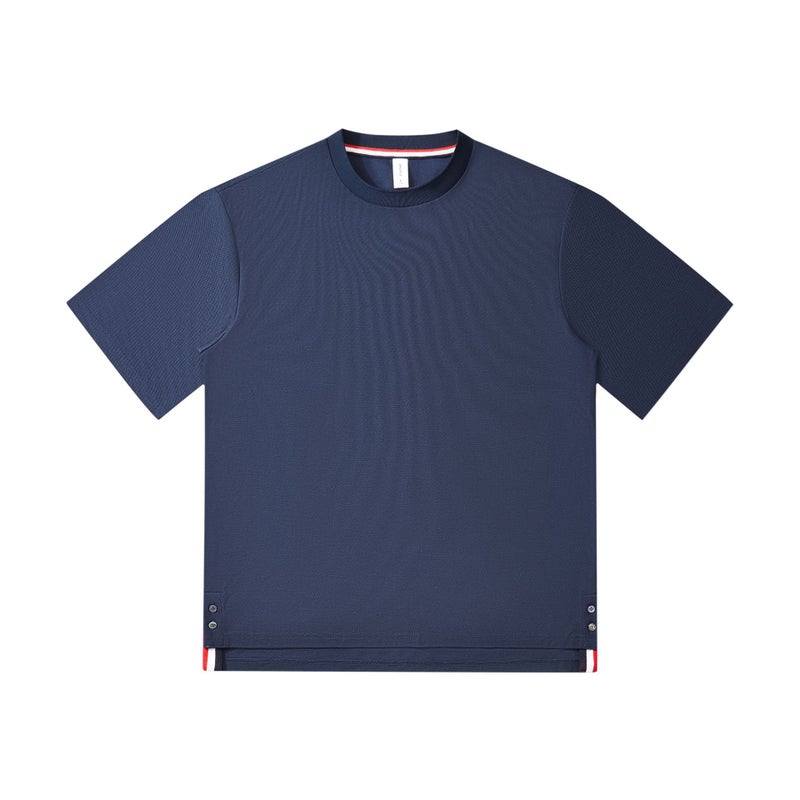 Lyocell Double Bead Split Design Crewneck Short-Sleeved T-Shirt Japanese Style Trendy Brand Simple All-Match Men'S And Women'S Half-Sleeved T-Shirt - Image 1