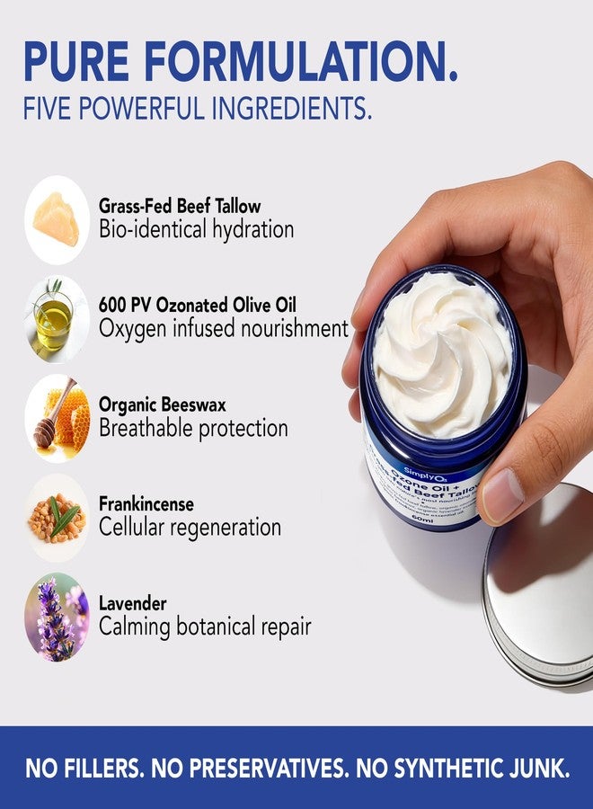 Simply O3 Beef Tallow For Face and Skin With Ozonated Oil, Grass-Fed Tallow For Wholebody | Organic Beeswax, Lavender & Frankincense | 60 ml 2 oz. - Image 5