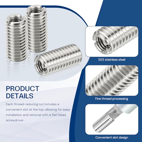 HiPicco 6 Pcs Thread Adapter Sleeve Reducing Nut, M14 x 2 Male to M8 x 1.25 Female Thread Stainless Steel Repair Insert Nut Screw 18mm Length Reducer Conversion Fastener - Image 4