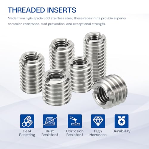 HiPicco 6 Pcs Thread Adapter Sleeve Reducing Nut, M14 x 2 Male to M8 x 1.25 Female Thread Stainless Steel Repair Insert Nut Screw 18mm Length Reducer Conversion Fastener - Image 3