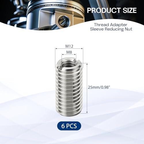 HiPicco 6 Pcs Thread Adapter Sleeve Reducing Nut, M14 x 2 Male to M8 x 1.25 Female Thread Stainless Steel Repair Insert Nut Screw 18mm Length Reducer Conversion Fastener - Image 2