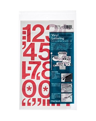 Chartpak Self-Adhesive Vinyl Numbers, 2 Inches High, Red, (01152) - PACK OF 12 - Image 1