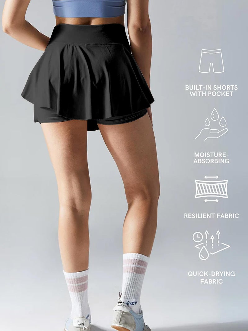 Mehrang Cotton Blend Skirt with Shorts For Women's & Girl's Solid High Waist Flared Skater Short Mini Skirt (in, Alpha, Large, Regular, Black) - Image 4