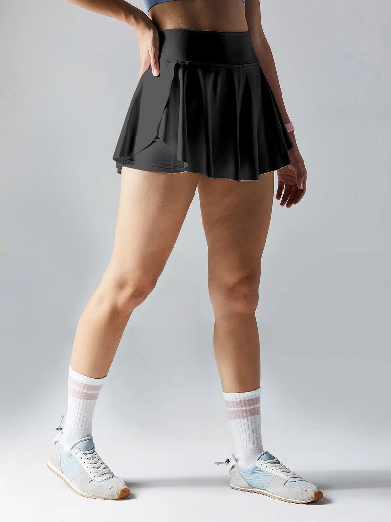 Mehrang Cotton Blend Skirt with Shorts For Women's & Girl's Solid High Waist Flared Skater Short Mini Skirt (in, Alpha, Large, Regular, Black) - Image 3