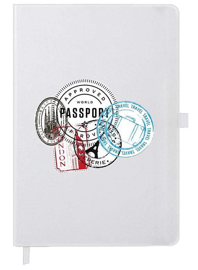 Theodor Designer A5 Thick White Hardcover Notebook Stamps - Image 1