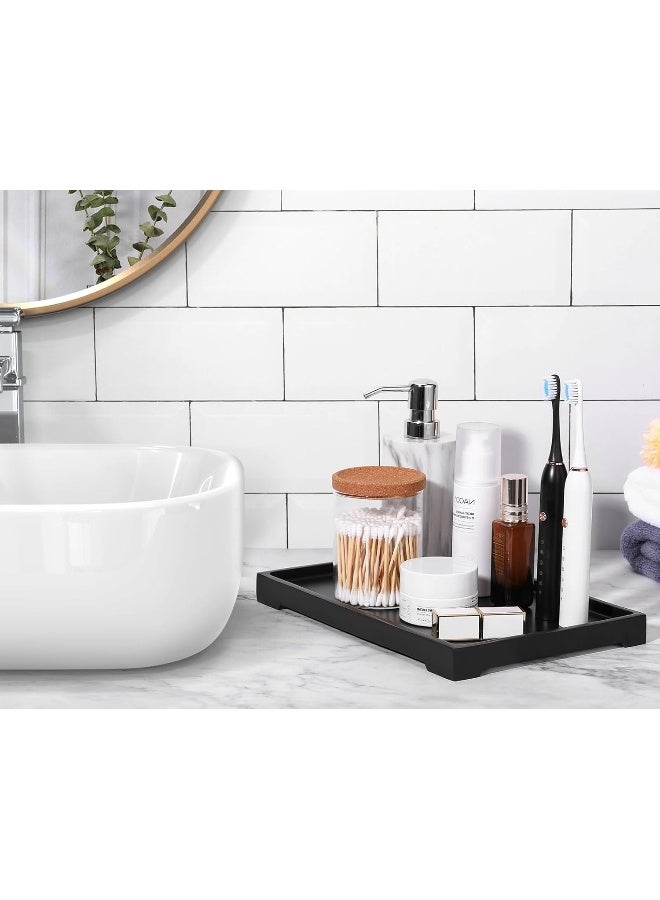 Luxspire Vanity Tray, Toilet Tank Storage Tray, Resin Bathtub Tray Bathroom Tray Black Tray, Vanity Organizer For Tissues, Candles, Soap, Towel, Plant, Etc - Large Size - Black  - Image 4