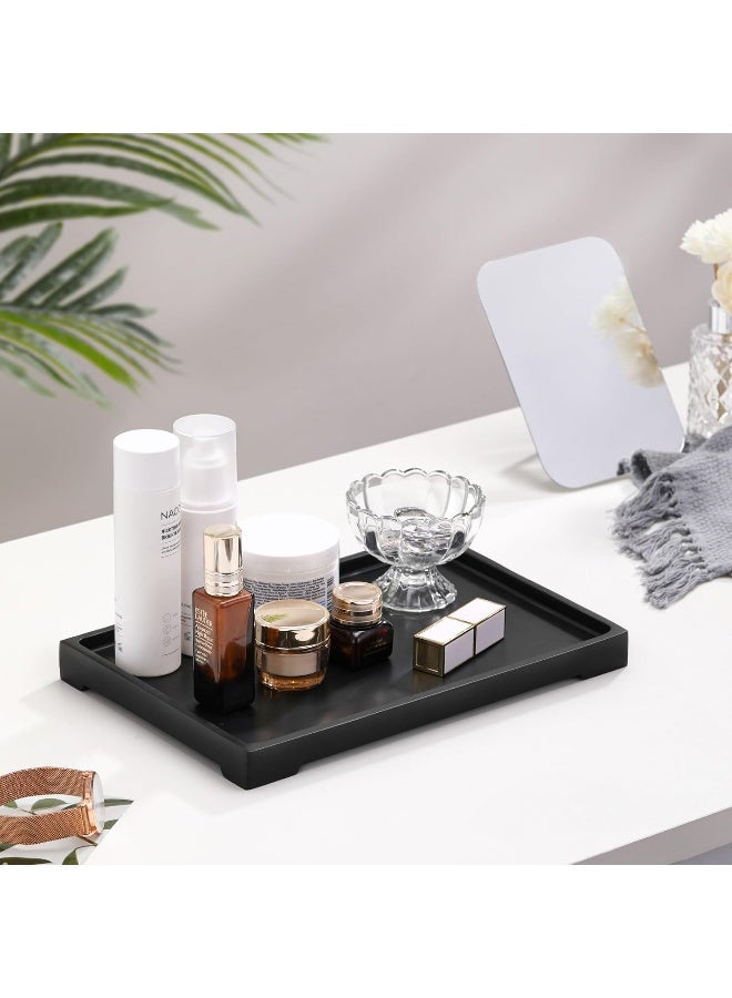 Luxspire Vanity Tray, Toilet Tank Storage Tray, Resin Bathtub Tray Bathroom Tray Black Tray, Vanity Organizer For Tissues, Candles, Soap, Towel, Plant, Etc - Large Size - Black  - Image 2