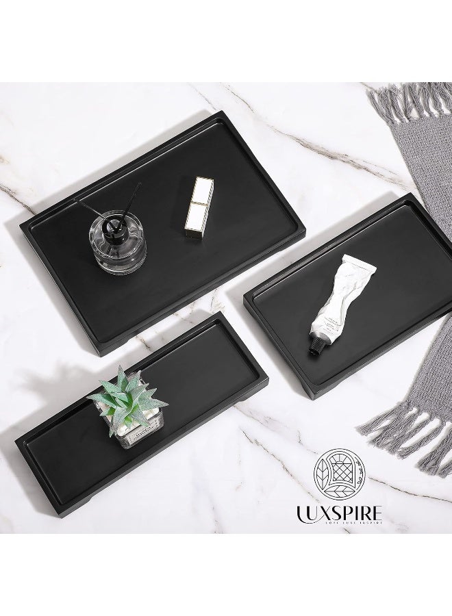 Luxspire Vanity Tray, Toilet Tank Storage Tray, Resin Bathtub Tray Bathroom Tray Black Tray, Vanity Organizer For Tissues, Candles, Soap, Towel, Plant, Etc - Large Size - Black  - Image 5