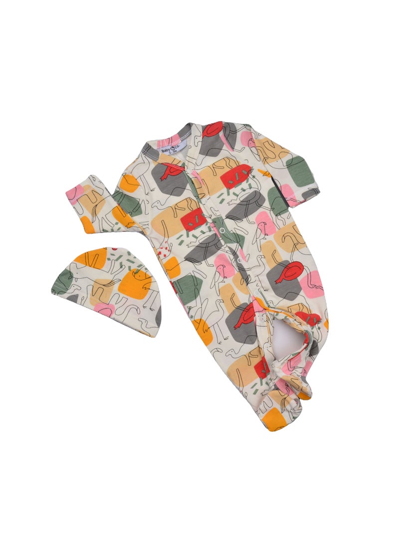 Baby Co. Watermelon animals snap buttons Baby suit with Ice cap. - Image 1