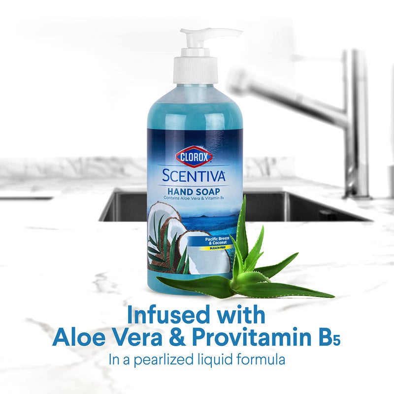 Clorox Scentiva Liquid Hand Soap 14 oz Liquid Hand Wash with Vitamin B5 BleachFree Scented Hand Soap for Kitchen or Bathroom, Pacific Breeze & Coconut, Aloe Vera, 1 Count - Image 4