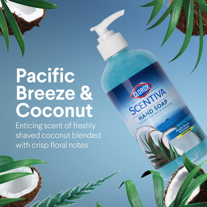 Clorox Scentiva Liquid Hand Soap 14 oz Liquid Hand Wash with Vitamin B5 BleachFree Scented Hand Soap for Kitchen or Bathroom, Pacific Breeze & Coconut, Aloe Vera, 1 Count - Image 2