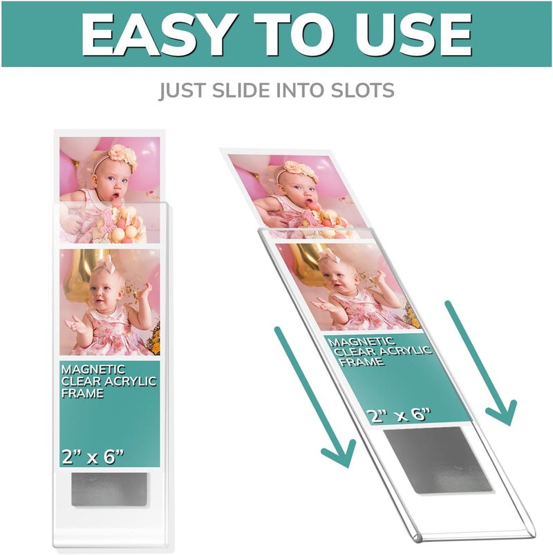 pbf PHOTO BOOTH FRAMES 2x6 Magnetic Picture Frames for Refrigerator | 2 x 6 Clear Magnetic Acrylic Frames for Photo Strips | Magnetic Photo Holders for Fridge, Locker, Sign Holder (6-Pack) - Image 5