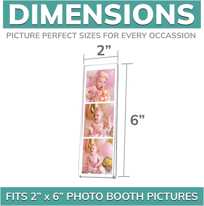 pbf PHOTO BOOTH FRAMES 2x6 Magnetic Picture Frames for Refrigerator | 2 x 6 Clear Magnetic Acrylic Frames for Photo Strips | Magnetic Photo Holders for Fridge, Locker, Sign Holder (6-Pack) - Image 2