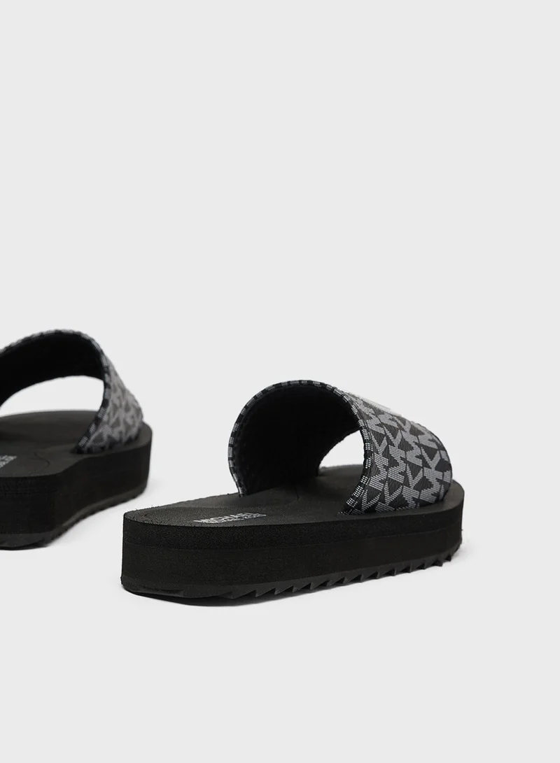 Michael Kors Kids Eli Stacked Monogram Slides