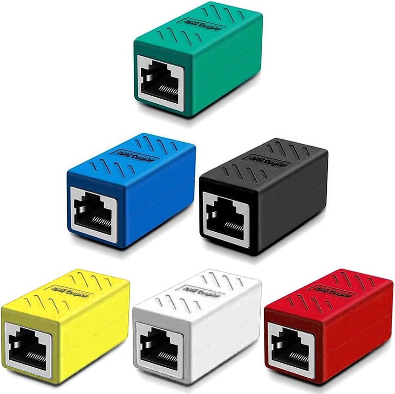 Greluma 6Pcs RJ45 Coupler Network Coupler Ethernet Connector Shielded Inline Coupler for Cat7/Cat6/Cat5e/Cat5 Ethernet Cable Extension Male to Female (6 Colors) - Image 1