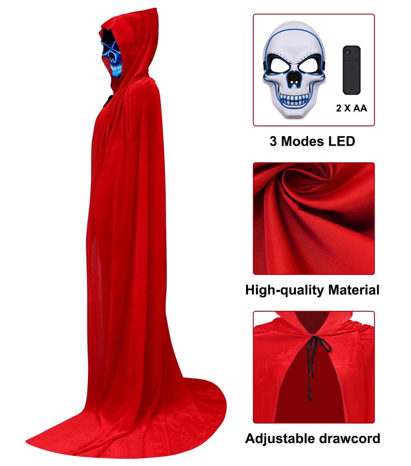 Double Couple Halloween Costumes for Adults with Scary Light up Mask Cosplay Cape Costumes Cloak with Hood for Women Men - Image 4