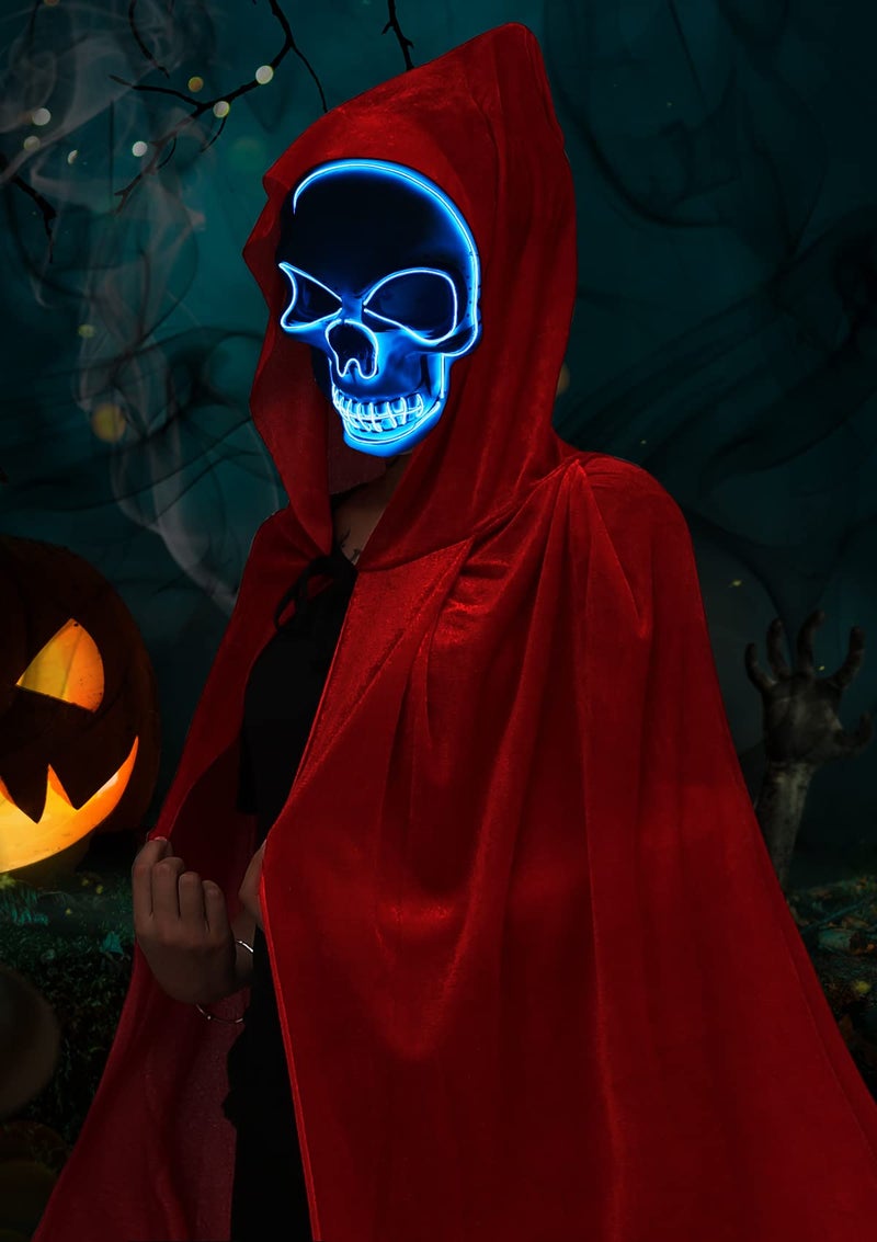 Double Couple Halloween Costumes for Adults with Scary Light up Mask Cosplay Cape Costumes Cloak with Hood for Women Men - Image 2